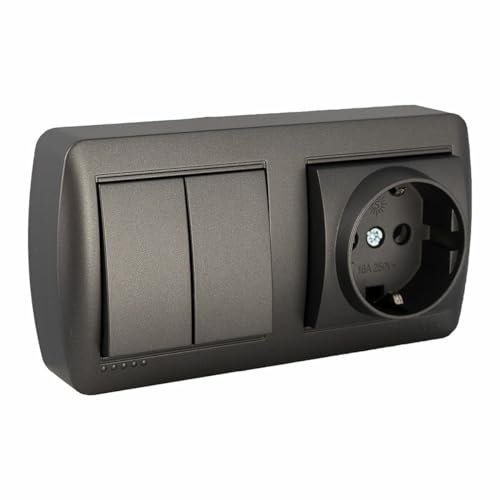 Solera Base Doble Enchufe + Interruptor Mural 2p+t 250 V 16 A Grafito - Marca EAN: 8423220263536