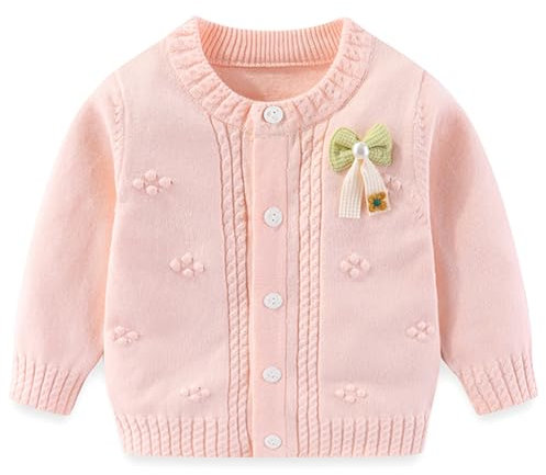 Yanmucy Cardigan con Maglione per Bambina Fiocco Cotone Maglia Maglioni Cappotto Vestiti per Bambine Bambino Caldo Abbigliamento Maglia Giacca (IT, età, 9 Mesi, 12 Mesi, Rosa)