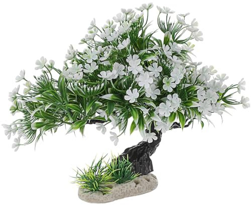 PATKAW Flower Bonsai Tree Fish Tank Plant Decoration White Artificial Flower Fake Green Plant Model for Landscaping Aquarium Decor 10.6x2.3 Inch