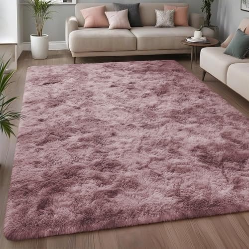 Aspire Homeware Rugs Living Room - Tie-Dye Pink Lilac Area Rugs for Bedroom Anti Slip - Modern Super Soft Plush Carpets for Lounge – Fluffy Shaggy Bedside Runner Rug for Kids Room, 80cm x 150 cm