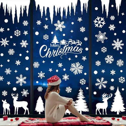 Weihnachten Fenstersticker Weihnachten Fensterbilder Doppelseitige Wiederverwendbare Statisch Haftende PVC Aufkleber Fensterdeko Weihnachten Selbstklebend Schneeflocken