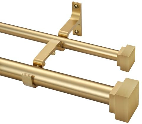 Moderne Gardinenstangen für Doppelfenster, 2,5 cm, 91,4 - 183,9 cm, verstellbar, robust, stilvolle Gardinenstangen, dekorativ, massiv, quadratisch, Allufer-Endstücke für doppelte Gardinenstangen,