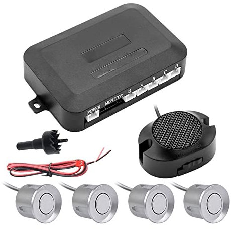 Parksensor 4 Sensoren Buzzer Alert 22mm Parksensor Kit Rückfahrkamera Radarwarner Assistenzsystem DC 12V 6 Farben Parksensoren(Silber)