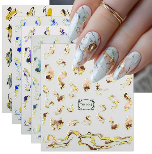 JMEOWIO Nagelsticker Marmor French Tip 8 Blatt Nail Art Sticker Selbstklebend Nagelaufkleber Dekoration Nageldesign Zubehör