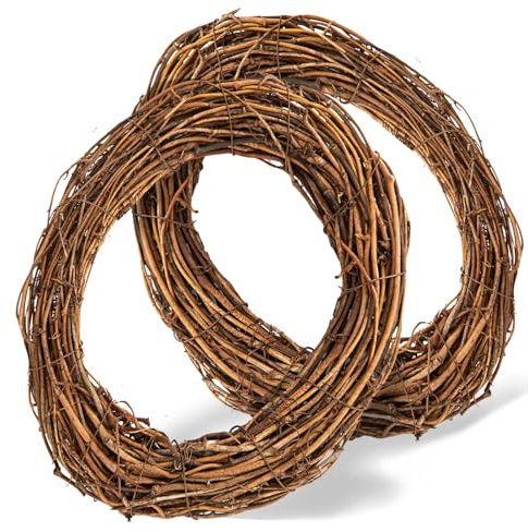 2PCS 25cm Natural Vine Wreath, Round Garland Rattan Branch Garland for Christmas Wreath DIY, Halloween Wreath Craft, for front door&Wall Hanging, Table, Wedding Decor