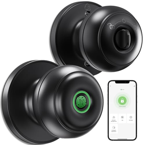 GeekTale Fingerprint Door Lock, Smart Lock Door Knob with App, Biometric Door Lock, Thumbprint Door Lock, Smart Fingerprint Door Knob for Bedroom, Office, Apartment