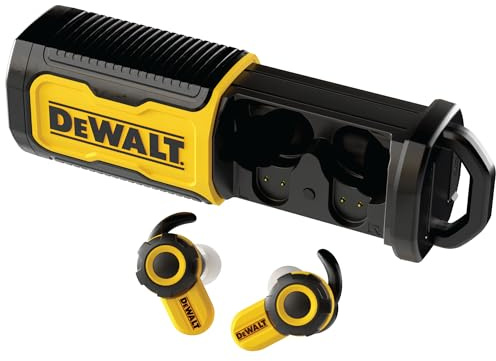 DEWALT Jobsite Pro X2 ANC True Wireless Auricolari Bluetooth da lavoro, con cancellazione attiva del rumore, manopola, 10 ore di autonomia (40+ con custodia), 4 modalità EQ, IP54