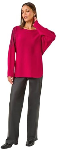Roman Originals Women Diamante Embellished Jumper Ladies Sparkly Sequin Sweater Batwing Autumn Winter Knit Knitwear Glittery Shiny Casual Evening Going Out Party