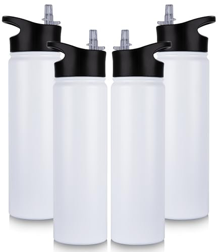 UMBFUN Stainless Steel Water Bottle with Straw, Leak-Proof, Carbonated, BPA-Free Flask Thermos with 2 Lids, Double Wall Vacuum Insulation for Sports, Travel, Camping, School, Bike, Gym, 4 Pieces, 750