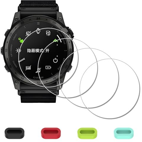 iDaPro [4Pcs Displayschutz schutzfolie für Garmin tactix 7+[4Pcs] Silikon Staubstecker,Hartglas,9H Härte Glas,Kratzfest,Blasenschutz,Anti-Fingerabdruck,Einfache Installation