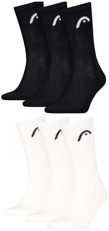 HEAD Herren Crew Sportsocken im 6er Pack (35-38, Black/White)