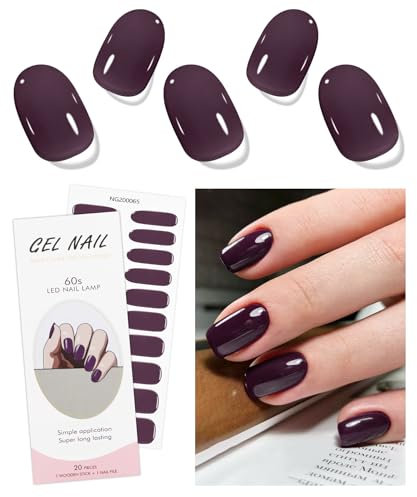 JMEOWIO Unghie Gel Adesive UV Rosso Vino Viola Smalto Adesivo per Unghie Gel Nail Stickers Decorazioni Unghie Nail Art Disegni