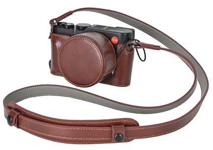 Rieibi Handgefertigte Kameratasche aus echtem Leder für D-LUX8 Kameratasche, Halbtasche für DLUX8 Tasche mit Objektivdeckel vorne und Schultergurt