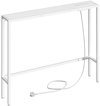 MAHANCRIS 100 cm Console Table, Hallway Table with Power Outlets and USB Port, Narrow Sofa Table, Long Behind Couch, Metal Frame, for Foyer, Living Room, White ACTWT968KE01