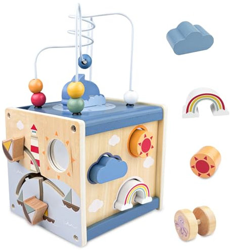 Fervalyna Multiattivita Legno, Giochi Legno Montessori, Sensoriale Montessori, Cubo di Abilità Motorie, attività per Bambini dai 12 Mesi