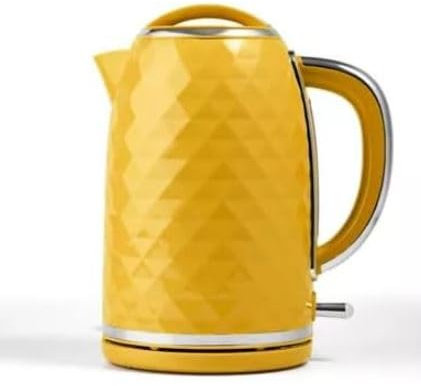 New Stainless Steel Yellow Diamond Effect 1.7L Electric Kettle With Rapid Boil Feature and Water Level Indicator - 0.75cm Cord Length - 0.92kg