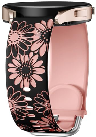 Netolo Floral Gravierte Armband Kompatibel mit Samsung Galaxy Watch 7 6 5 4 40mm 44mm, Galaxy Watch 6 4 Classic / 5 Pro 45mm/ FE/Active 2, 20mm Weich Silikon Armband für Damen