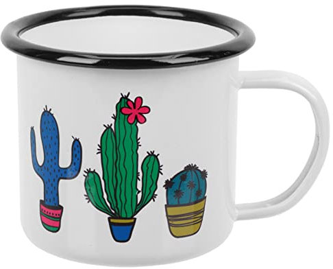LAPYAPPE Vintage Emaille Wasserbecher Kreativer Tragbarer Trinkbecher Für Wasser Kaffee Und Tee Umweltfreundlicher Langlebiger Becher Für Zuhause Und Büro Cactus Design