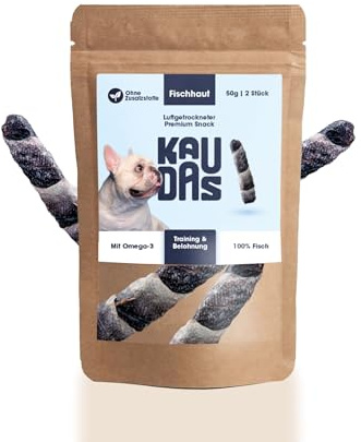 KAUDAS Fischhaut Fit-Knusper Riegel – 2 x 50 g Kausnack Hund aus 100% luftgetrockneter Kabeljau Fischhaut, Hundeleckerli zum Knabbern, reich an Omega-3, Vitamin E, Kollagen – ohne Zusatzstoffe