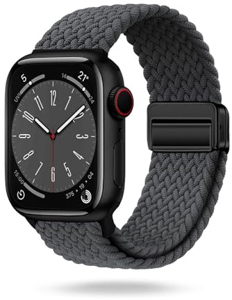 ONEFLOW Casual Loop Kompatibel mit Apple Watch 9 (45mm) Geflochtenes Armband Elastisch, Textil iWatch Armbänder Damen Herren, Sport Nylon Stoff Band Verschluss Magnetisch, Grau
