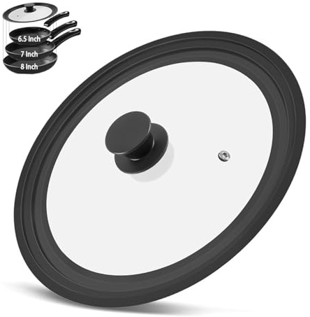 Universal Lid for Pots, Pans and Skillets, Tempered Glass Lid fit 6.5, 7, 8 Skillets, Pots, Frying Pans, Cast Iron, Crock Pot and Other Glass Covers Replacement