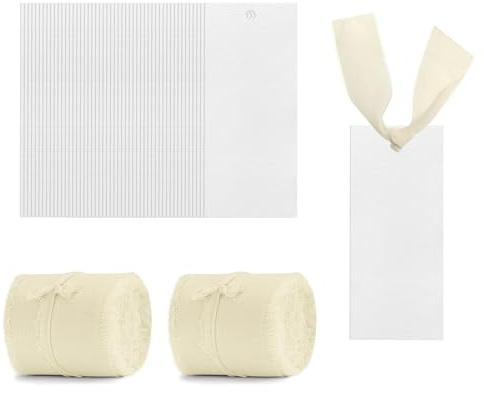 Modixun 50 tarjetas de mesa vacías con 2 rollos de cinta de gasa, etiquetas de asiento reservadas, etiquetas de regalo para cena, buffet, color beige