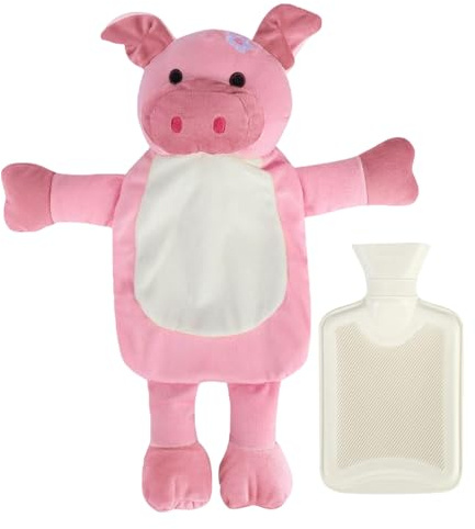 Wärmflasche mit Bezug 750ml,Wärmflaschen Tier Kinder,Süße Wärmflasche Schwein,Wärmeflasche Kuscheltier,Plüsch Wärmeflasche mit Kuschelig Weichem Bezug,für Bauch Hand Fuß Körper Warmhalten