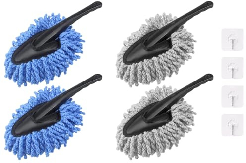 Kellegour Car Duster,4 Piezas Cepillo De Cera para Coche,Plumero para Interior De Coche,Cepillo de Limpieza de Plumero de Coche,Herramienta de Lavado para Bicicleta,RV,Barcos o Uso Doméstico,Azul,Gris