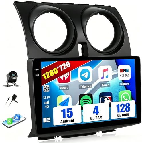 SIXWIN 4+128G Android 15 Autoradio für Nissan Qashqai 1 J10 2006-2016 mit Carplay/Android Auto/Mirrorlink, 9 Zoll HD Touchscreen Bildschirm mit GPS WiFi Bluetooth FM/RDS EQ+Rückfahrkamera