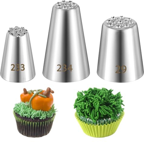 LIQWEI 3 Stück Spritztüllen Aus Gras, Silber Spritztülle Wiederverwendbar | Kuchendekorations-Spitzen für spritzbeutel Edelstahl Spritztüllen für Kuchendekoration Gebäck Fondant Werkzeuge