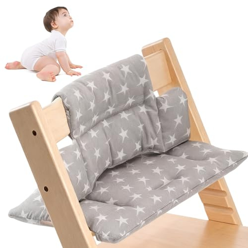 GOEDCH Sitzkissen für Stokke Tripp Trapp Hochstuhl: Hochstuhl Kissen für Stokke Tripp Trapp mit Glatter Klettverschluss, Abnehmbar Bio Baumwolle Weiches Sitzkissen (Grau, Pentagramm)