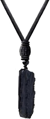 Black Tourmaline Necklace, Natural Crystal Pendant Handcrafted with Black Cotton Cord for Men and Women