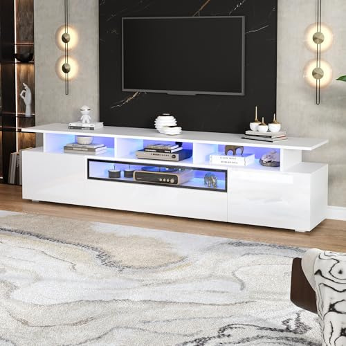 VIVCA Mobile per TV, 180 x 38 x 45 cm, lucido, con 2 armadi e 1 cassetto, con LED e 10 ripiani, adatto per TV da 75 pollici