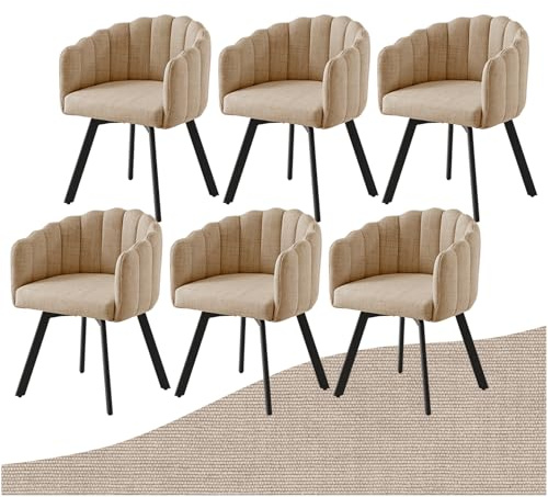 SDXYSTCE Drehbar Esszimmerstühle mit Armlehne 6er Set - Khaki | Leinen Polsterstuhl Esstisch Stühle Esszimmer für Küche, Esszimmer, Wohnzimmer und Restaurant - Leinen-Khaki