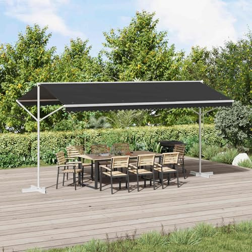 Nqyjm Toldo independiente, antracita, 5 x 3 m, poliéster, toldo de pie, toldo independiente para exteriores, jardín, terraza, café