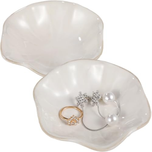 Générique 2 pièces coupelles à bijoux en céramique, en forme de feuille de lotus, petites coupelles à bibelots, assiettes blanches à bord doré, vide-poches pour clés et bijoux, déco de table de nuit