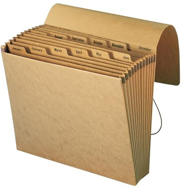 Smead Expanding File with Flap and Cord Closure, 12 Pockets, Monthly (Jan-Dec), Letter Size, Kraft (70186) (Pack of 1)