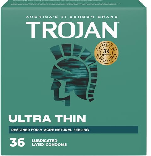 Trojan Ultra Thin Latex Lubricated Condoms for Men, Thin Condoms for a More Natural Feeling, Premium Latex to Help Reduce Risk of Pregnancy and Sexually Transmitted Infections (STIs), 36 count