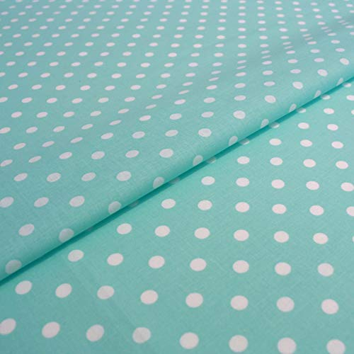 Stoff Meterware Punkte 7 mm Baumwolle - 1 Meter, Schadstoffgeprüft, Gepunktet, Tupfen, Dots, Baumwollstoff, Kinderstoff, Dekostoff, Karneval, Fasching, Kostüme (Weiß auf Mint)