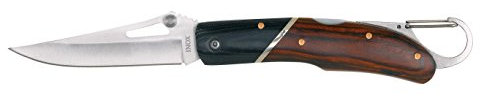 AUSONIA - Coltello da tasca lama in acciaio inox e manico legno pakkawood e micarta Cm 20,5 con moschettone