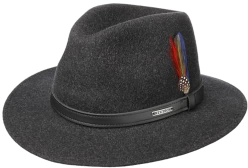 Stetson Powell Traveller Filzhut Herren - Hut wasserabweisend und widerstandsfähig (Asahi Guard) - Made In EU - Wollfilzhut meliert - Outdoorhut Sommer/Winter anthrazit L (58-59 cm)