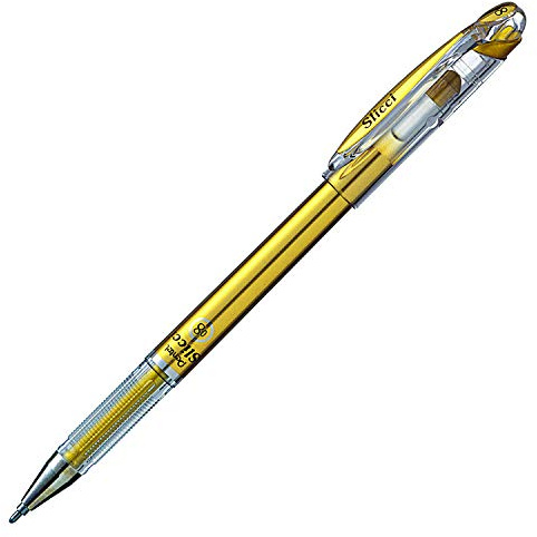 Pentel Arts Slicci Metallic 0.8 mm Needle Tip Gel Pen, Gold Ink, Box of 12 (BG208-X)