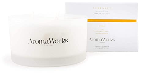 AromaWorks London Serenity 3 Wick Soy Wax Candle - Lemongrass, Neroli and Sweet Geranium Aromas - Uplift, Balance & Focus - Natural, Vegan, Cruelty Free - Large 14.1oz