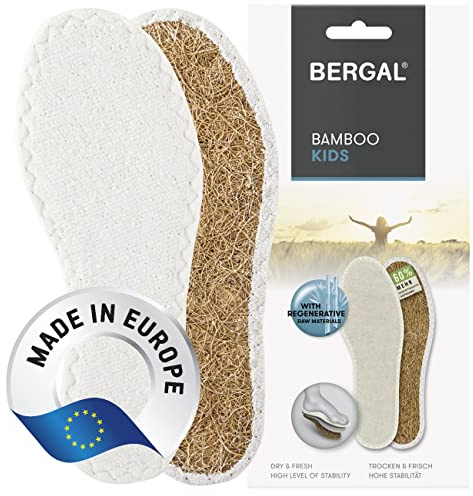 BERGAL BAMBOO Kinder luftige Frotteesohle für hohe Feuchtigkeitsaufnahme, frische Füße, verbessert das Fußklima im Schuh, ideal bei Fußschweiß, zum leichten Größenausgleich geeignet