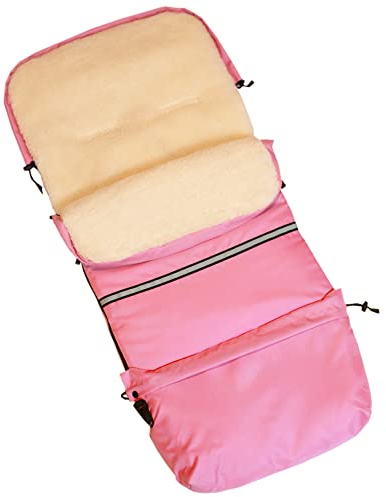 Baby-Joy Fußsack FINN 110 cm aus Lammwolle und Polyester für Kinderwagen und Buggy, 4in1 Thermofußsack, Kaputze, Krabbeldecke, Tasche | Farbe: 04 Rosa