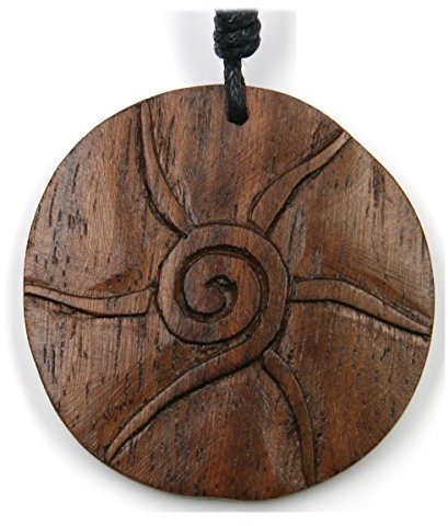 Drachensilber Anhänger Sonne Symbol Schmuck aus Holz Kettenanhänger zeitlos natürlich mit Band längenverstellbar