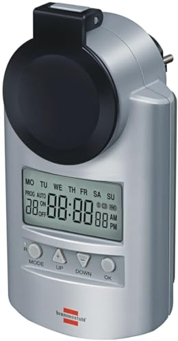 Brennenstuhl 1507490 Primera-Line Zeitschaltuhr DT IP44, Digitale Timer-Steckdose, Silber, 2 Stück