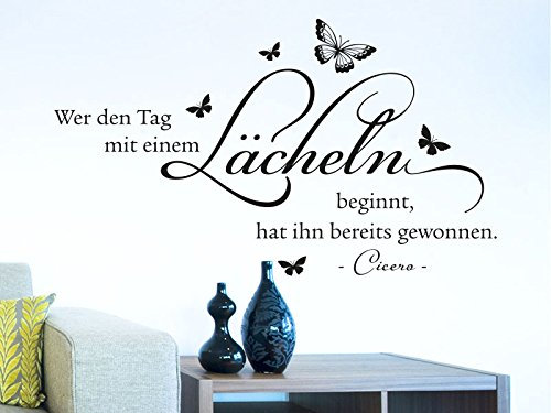 Klebeheld® Wandtattoo Wer den Tag mit einem Lächeln beginnt... (Farbe schwarz/Größe 120x70cm)