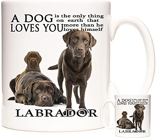 Chocolate Labrador Mug - 11oz Ceramic Coffee Mug/Tea Cup. Brown Labrador Gift Mug. A Dog Loves You