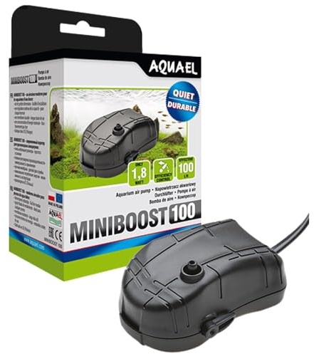 Aquael Minibost 100 Belüftungsgerät, 100 l/h, regulierbare Luftpumpe, für Süßwasser- und Meerwasseraquarien